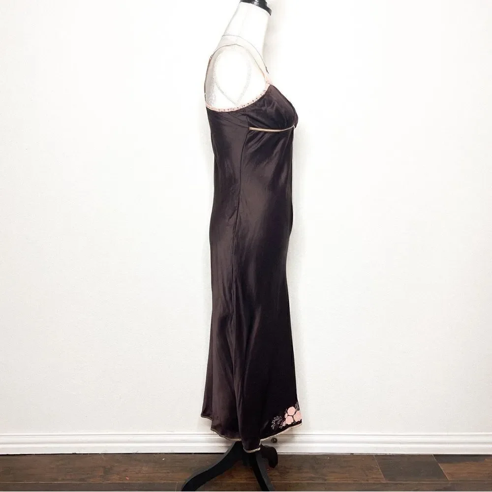 🍋 Gap Body • Women’s Satin Slip Dress with Lace Trim & Floral Embroidery Size S - Picture 4 of 9